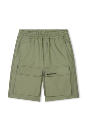 Olive green organic cotton blend shorts GIVENCHY KIDS | H30717634